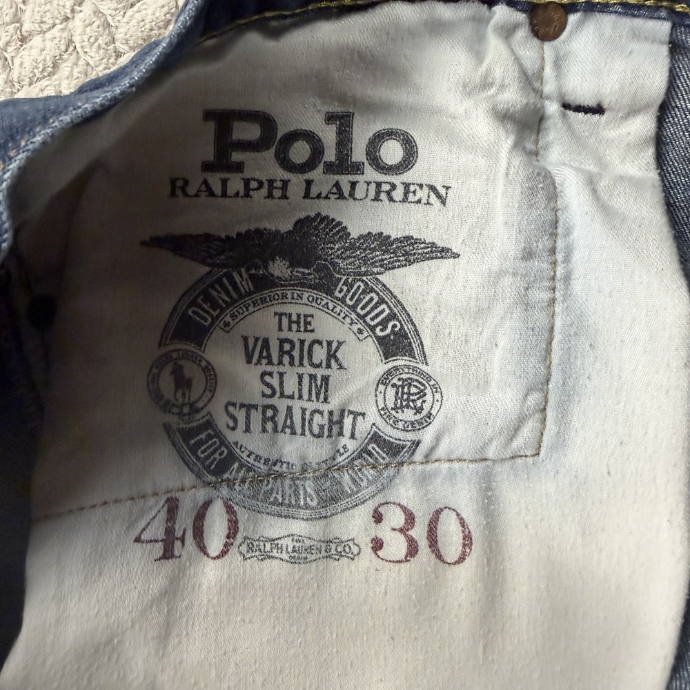 Polo Ralph Lauren Varick Slim Straight Jeans Pants Mens 40x30 Blue Denim Casual - Picture 14 of 14